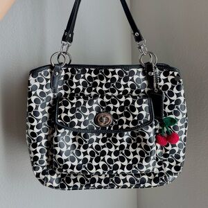 Coach Black and White Shoulder Bag with Pink Accents